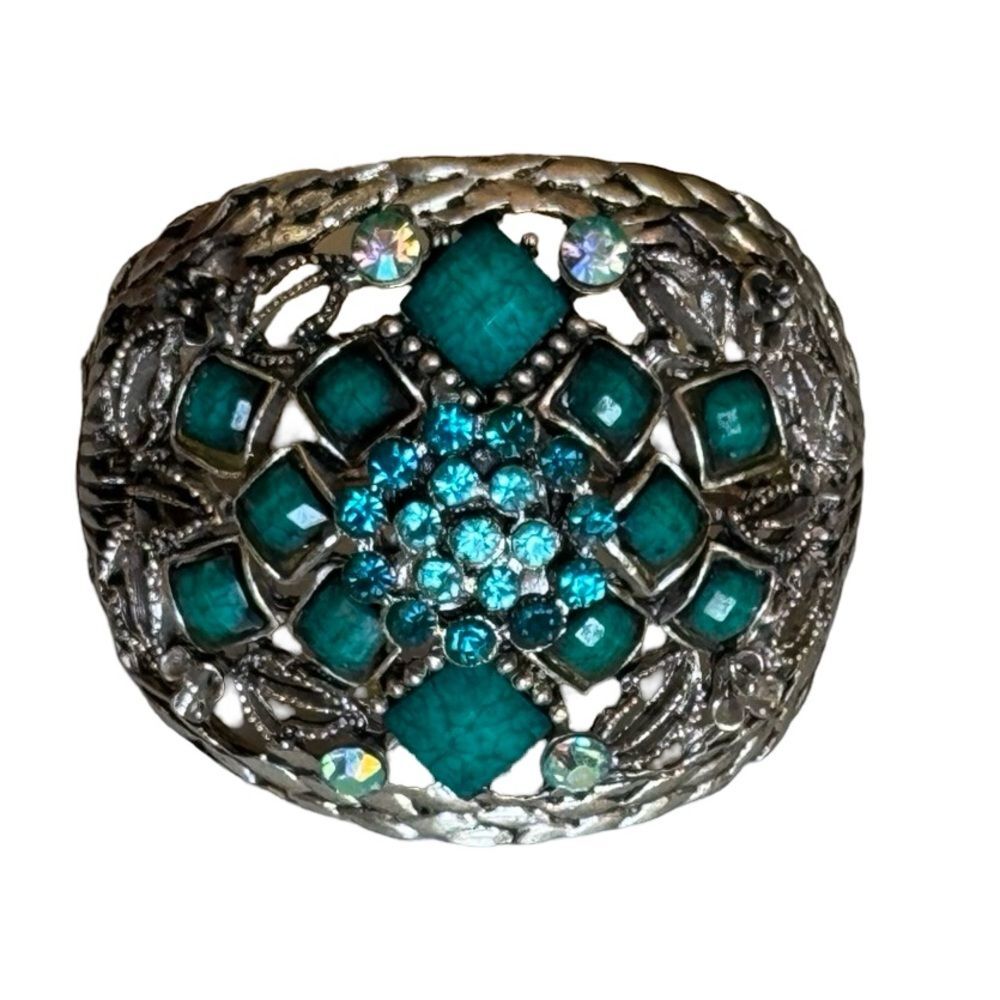 Vintage Rare Turquoise Spring Hinge Bangle Bracelet - Picture 9 of 12